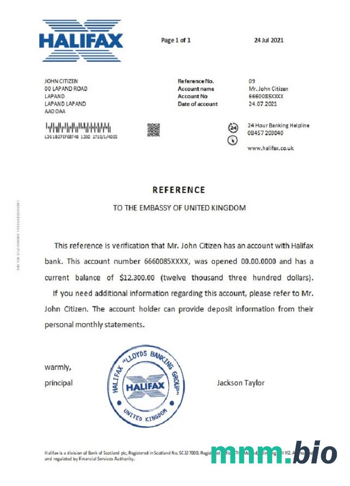 Przykład odniesienia Halifax w Wielkiej Brytanii w formatach Word i PDF